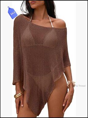 Sheer Crochet Knit Mesh Poncho Cover Up Off Shoulder Shrug Beach Boho Swimwear